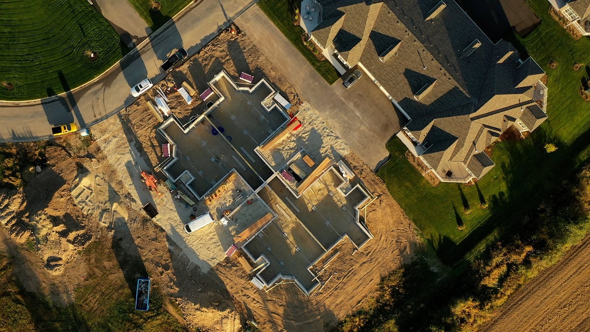 Aerial view of an LND residential construction site